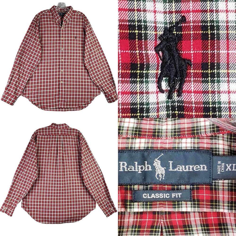 Polo Ralph Lauren Shirt Oxford Red Plaid Button Down LS Mens Size XL